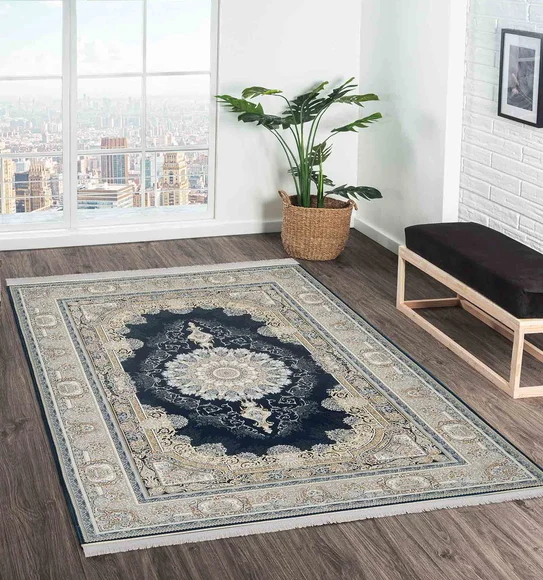 Ahvaz Machine Made Carpet Blue and Cream