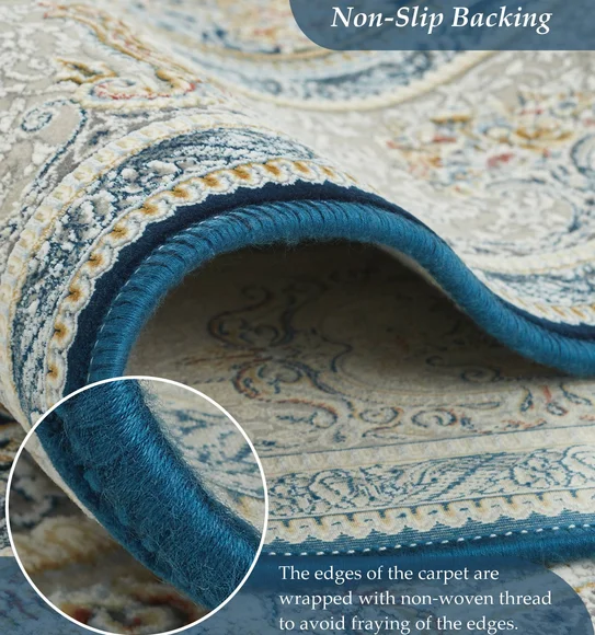 Ahvaz Machine Made Carpet Blue and Cream