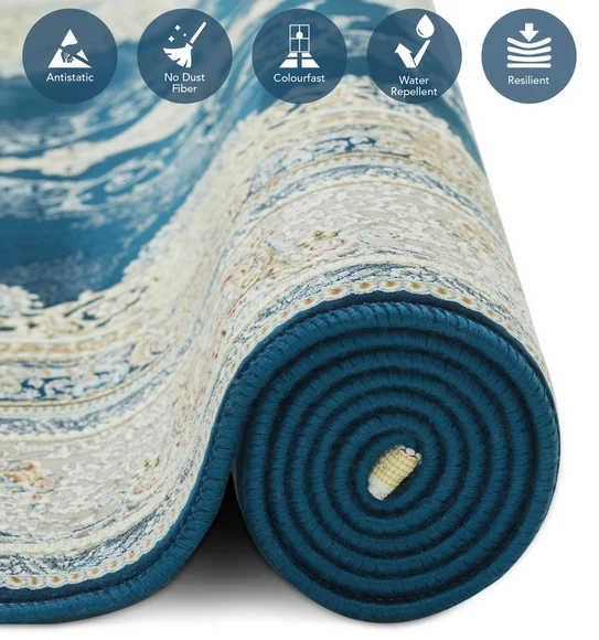 Ahvaz Machine Made Carpet Blue and Cream