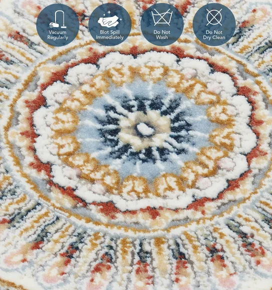 Ahvaz Machine Made Carpet Blue and Cream