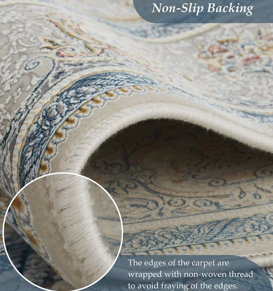 Ahvaz Machine Made Carpet Cream and Blue
