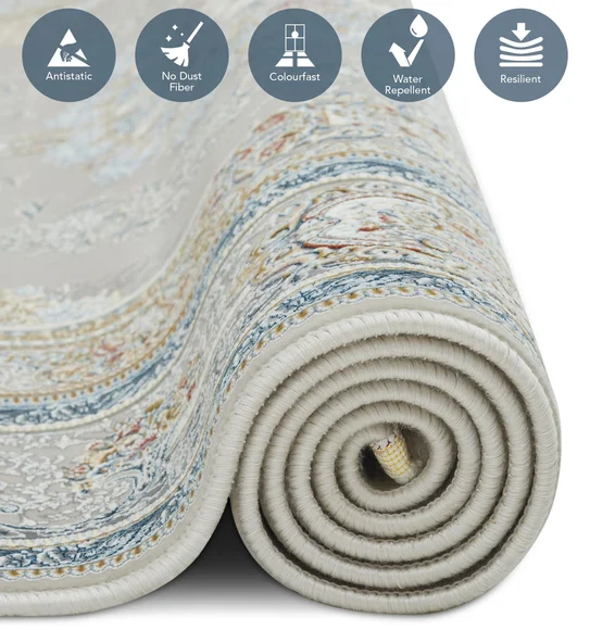 Ahvaz Machine Made Carpet Cream and Blue