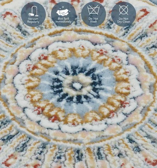 Ahvaz Machine Made Carpet Cream and Blue