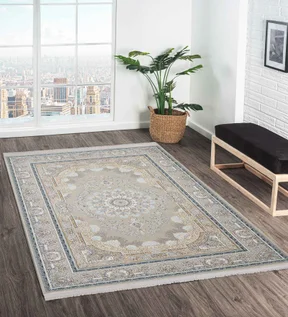 Ahvaz Machine Made Carpet Cream and Blue