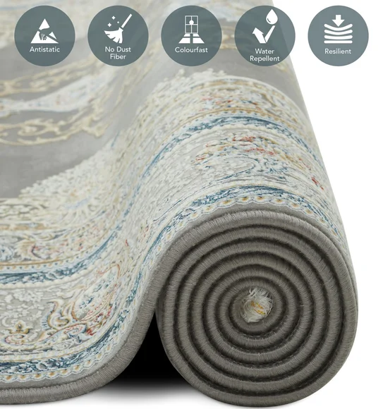 Ahvaz Machine Made Carpet Grey and Cream