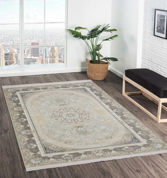 Ahvaz Machine Made Carpet Cream and Grey