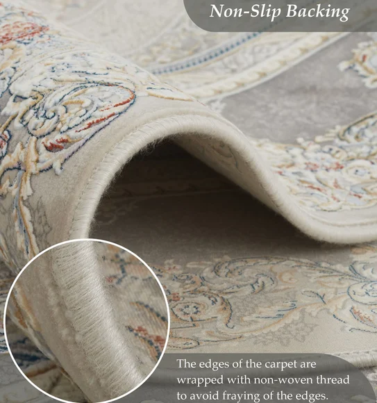 Ahvaz Machine Made Carpet Cream and Grey