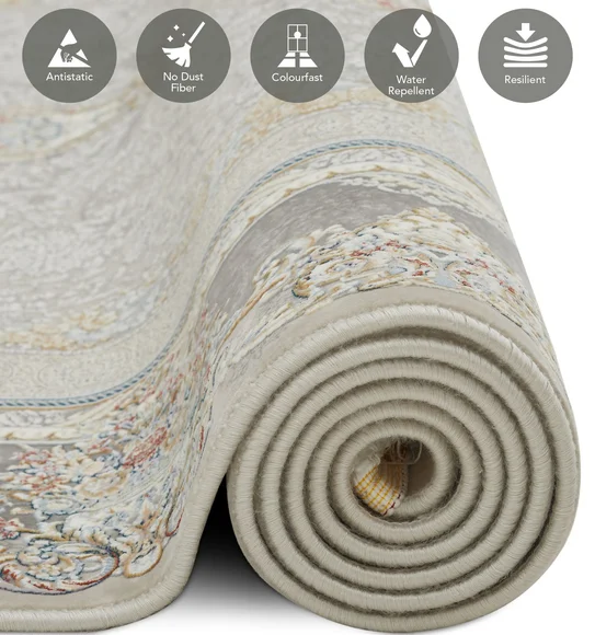 Ahvaz Machine Made Carpet Cream and Grey