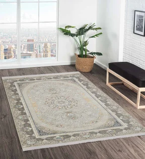 Ahvaz Machine Made Carpet Cream and Grey