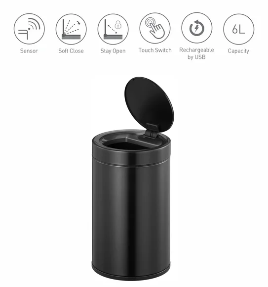 Eko 9286R DOCOMO Smart Sensor Sensor Bin Black Steel