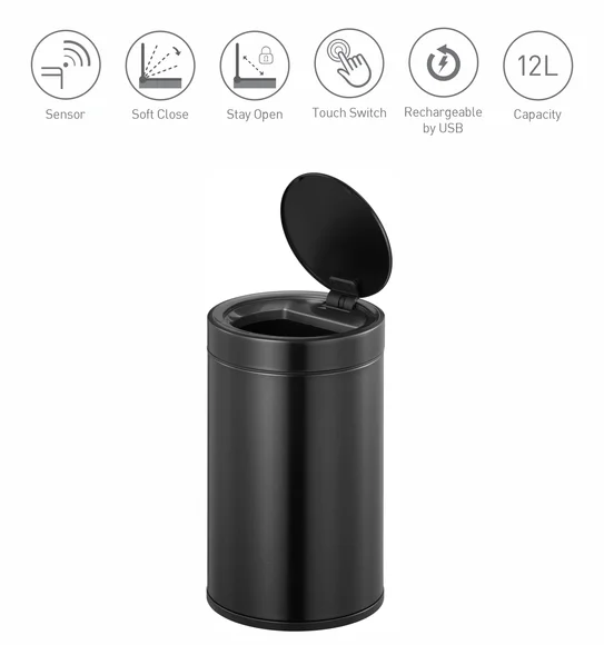 Eko 9286R DOCOMO Smart Sensor Sensor Bin Black Steel