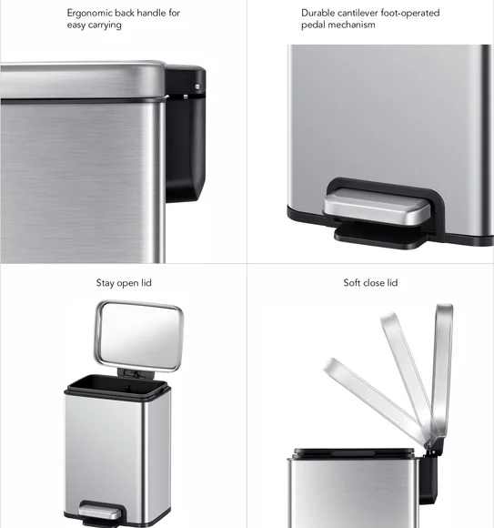 Eko 9361 Madison Fingerprint Resistant Step Bin Metallic