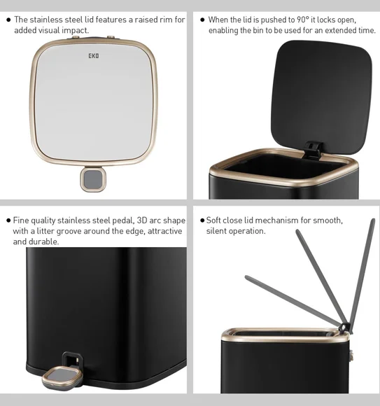 Eko 9333 Cubo Fingerprint Resistant Step Bin Black Steel