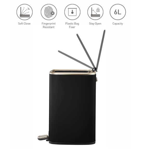 Eko 9333 Cubo Fingerprint Resistant Step Bin Black Steel