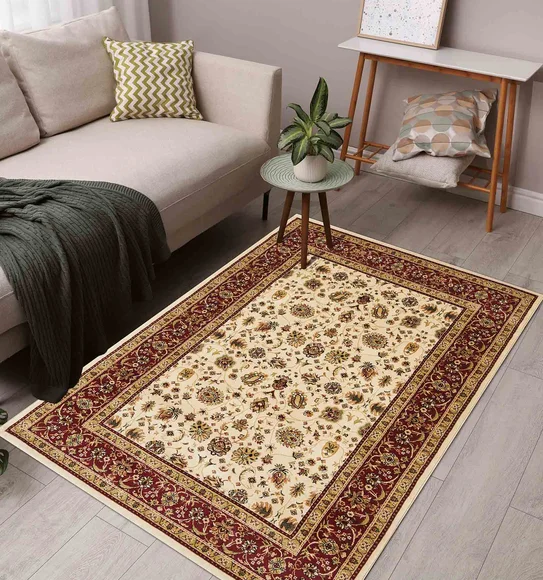 Esfahan Classical Machine Made Carpet Beige Red