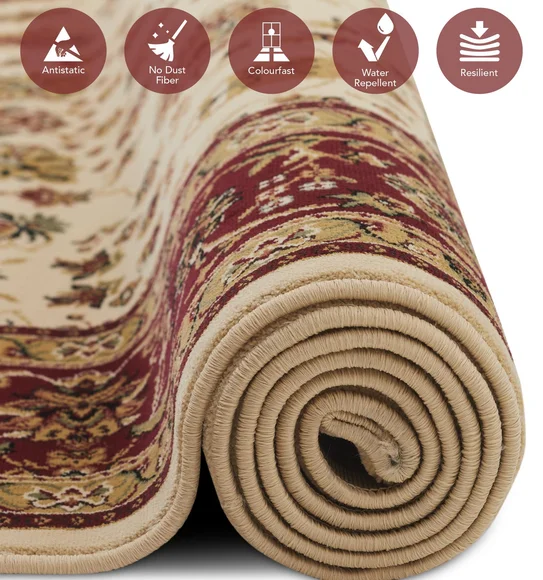 Esfahan Classical Machine Made Carpet Beige Red
