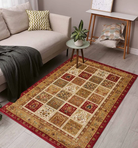 Esfahan Classical Machine Made Carpet Beige and Red