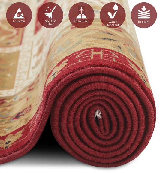 Esfahan Classical Machine Made Carpet Beige and Red