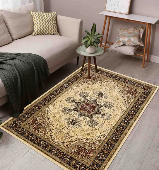 Esfahan Classical Machine Made Carpet Beige and Black