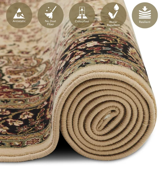 Esfahan Classical Machine Made Carpet Beige and Black