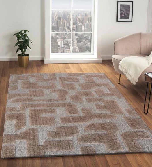 Limba Abstract Machine Made Carpet Beige and Brown