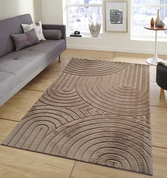 Beaver Abstract Machine Made Carpet Brown