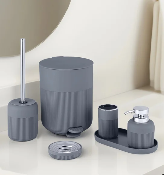 Oasis 6 Pcs PVC Bath Set Grey