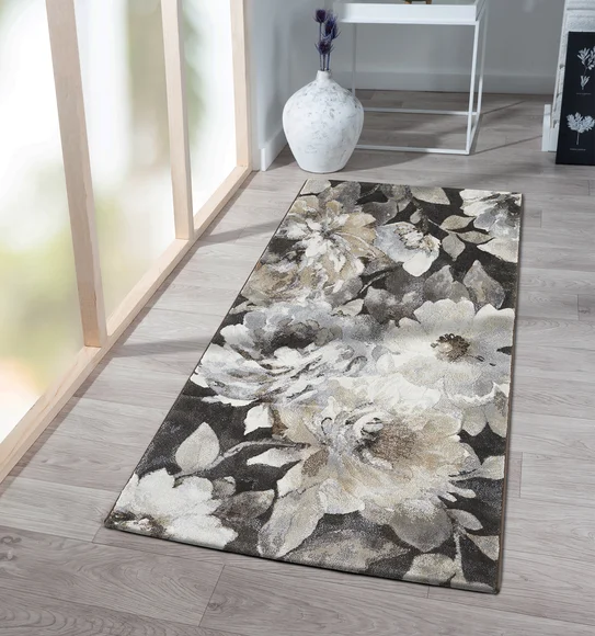 Aquarius Floral Machine Made Runner Brown and Cream