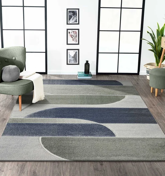 Diamond Abstract Machine Made Carpet Olive and Blue