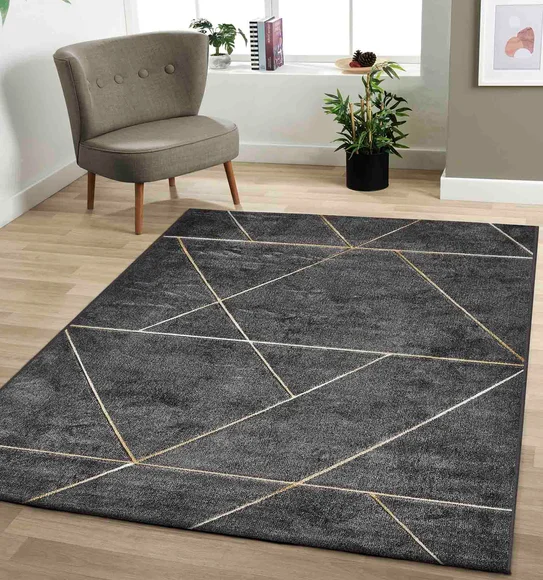 Diamond Geometric Machine Made Carpet Charcoal and Beige