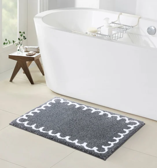 Scallop Anti-skid Ultra Absorbent Bath Mat Charcoal