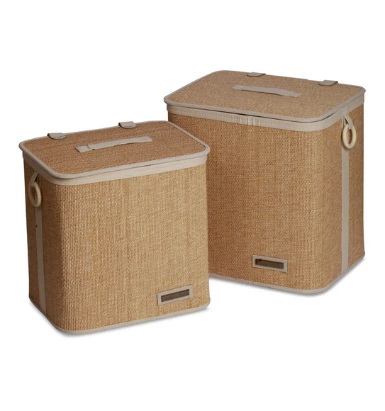 Sophia Set of 2 Laundry Basket Storage Basket Brown and White