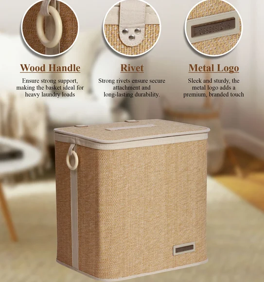 Sophia Set of 2 Laundry Basket Storage Basket Brown and White