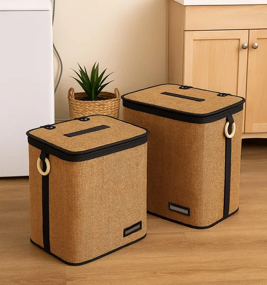 Sophia Set of 2 Laundry Basket Storage Basket Brown and Black