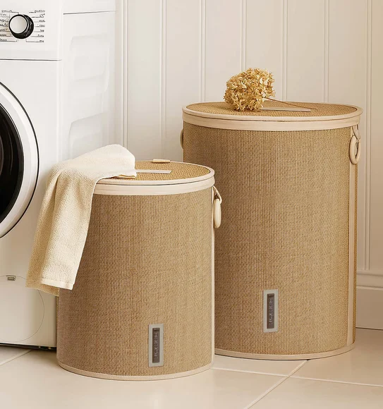 Sophia Set of 2 Laundry Basket Storage Basket Brown and White