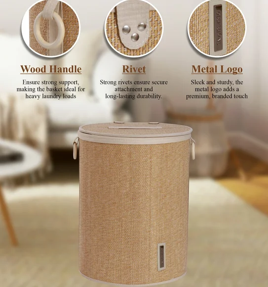 Sophia Set of 2 Laundry Basket Storage Basket Brown and White