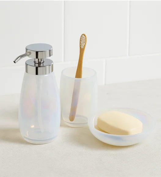 Prism 2 Glass Bath Set Off White