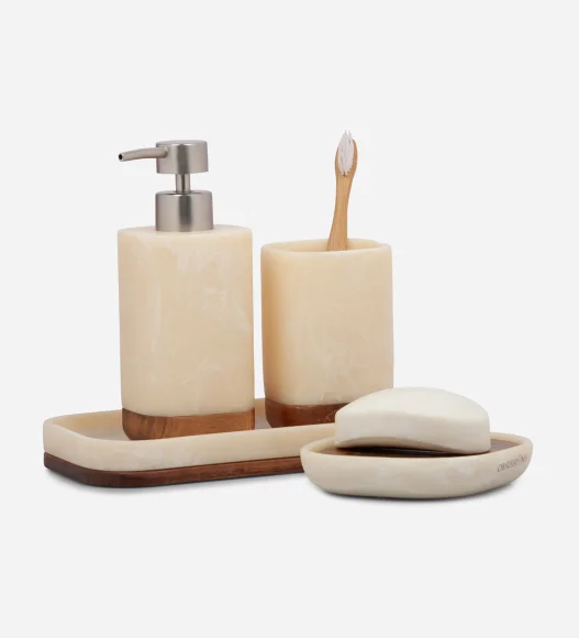 Spaze 2 Polyresin Bath Set Cream and Brown