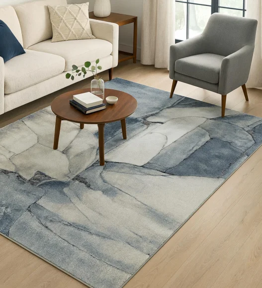 Cyrus Abstract Machine Made Carpet Blue
