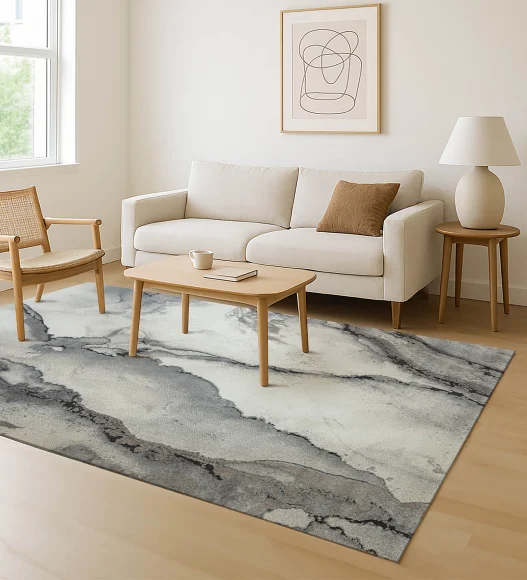 Cyrus Abstract Machine Made Carpet Grey