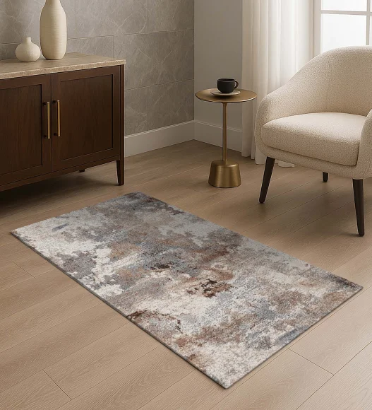 Reverie Abstract Machine Made Runner Beige and Brown