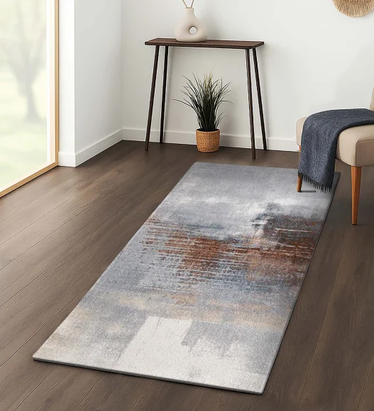 Reverie Abstract Machine Made Runner Brown and Grey