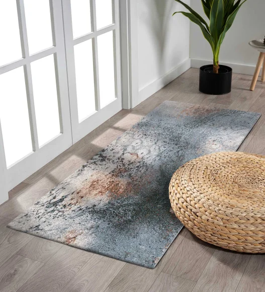 Reverie Abstract Machine Made Runner Grey and Rust