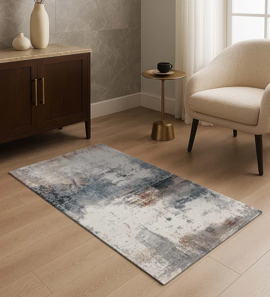 Reverie Abstract Machine Made Runner Grey and Beige