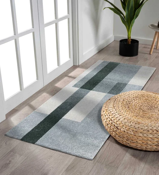 Reverie Geometric Machine Made Runner Olive and Beige