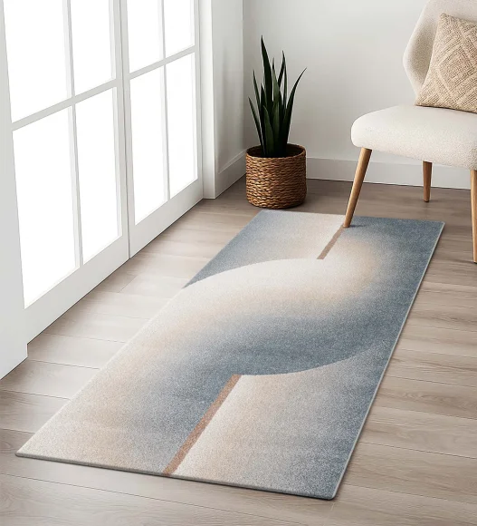 Reverie Abstract Machine Made Runner Beige and Blue