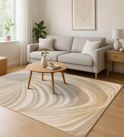 Reverie Abstract Machine Made Carpet Beige and Brown