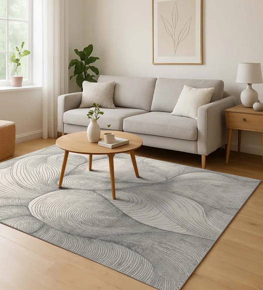 Reverie Abstract Machine Made Carpet Beige and Grey