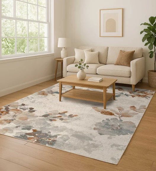 Reverie Floral Machine Made Carpet Beige and Rust