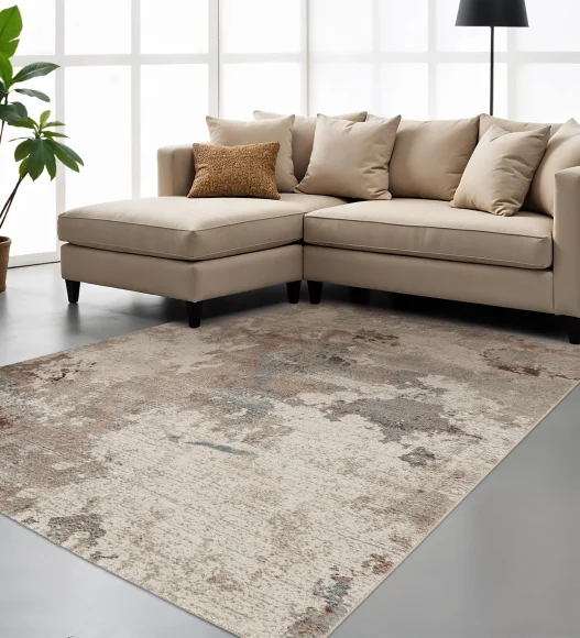 Reverie Abstract Machine Made Carpet Beige and Brown